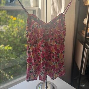 Doe and Rae Floral Smocked Ruffle Hem Cami Top